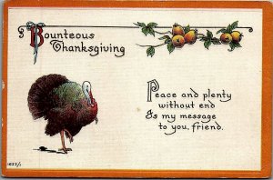 1915 BOUNTEOUS THANKSGIVING TURKY FRUIT S.BERGMAN EMBOSSED POSTCARD 34-69