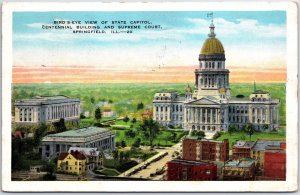 VINTAGE POSTCARD BIRD'S EYE VIEW OF THE STATE CAPITOL SPRINGFIELD ILLINOIS 1929