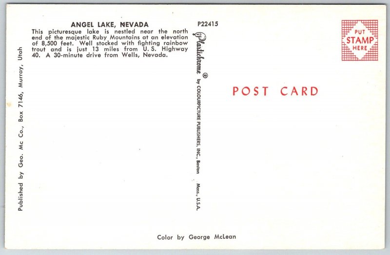 Angel Lake Nevada 1950s Postcard Lake Ruby Mountain Fisherman