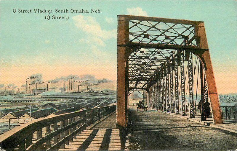 C-1910 Truss Girder Bridge Q Street Viaduct Omaha Nebraska postcard 2890