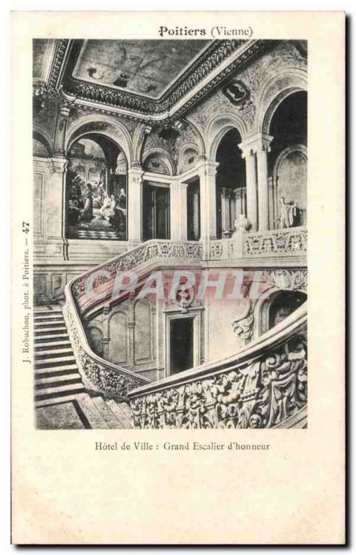 Old Postcard Poitiers City Hotel Grand Staircase & # 39Honneur