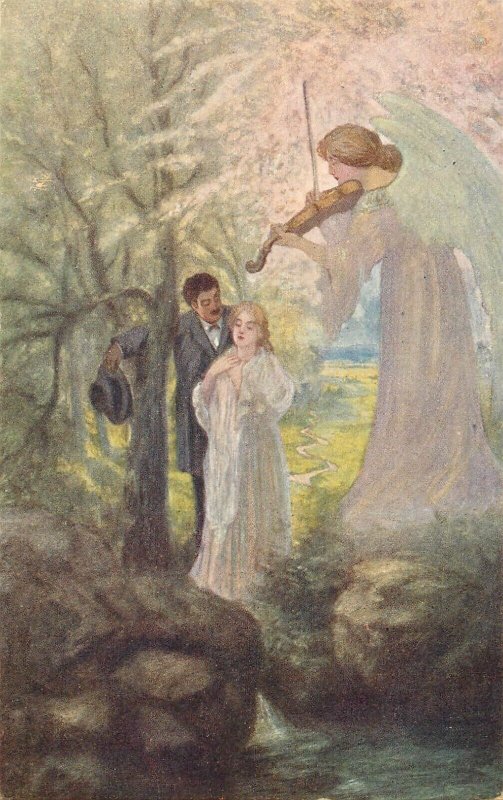 Spring song violin musical angel vintage fine art postcard artist E. B. Magdic