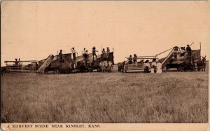 A Harvest Scene Near Kinsley KS c1911 Vintage Postcard C30