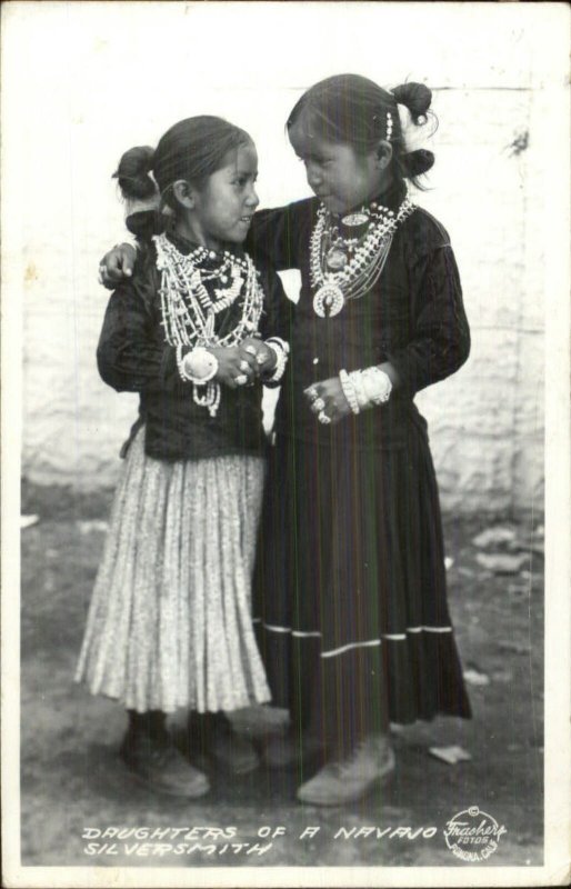 Navajo Girls Children of Silversmith Frasher's Real Photo Postcard