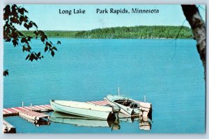 Park Rapids Minnesota Postcard Long Lake Aerial View Boats 1967 Vintage Antique