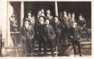 Columbus Ohio Group of Men on Porch Real Photo Vintage Postcard AA54220