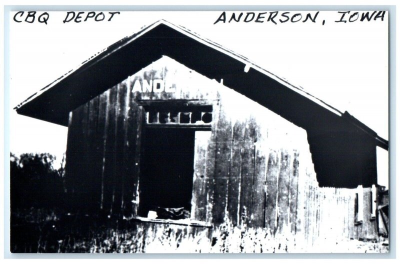 c1913 CBQ Depot Anderson Iowa IA Vintage Train Depot Station RPPC Photo Postcard