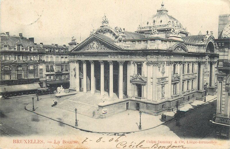 Postcard Belgium Bruxelles la bourse 1906