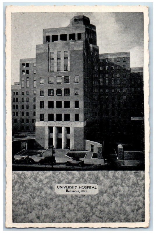 c1940 University Hospital Exterior Building Baltimore Maryland Vintage Postcard