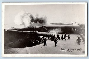 Boston MA Postcard RPPC Photo 12 Inch Guns In Action Fort Andrews Harbor 1918