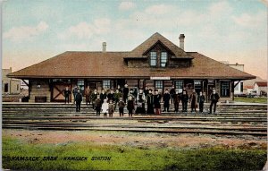 Kamsack Saskatchewan Railway Station Train Depot People Illustrated Postcard H24