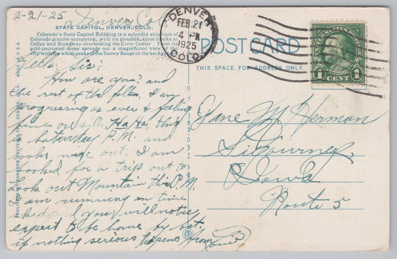 Government Building~State Capitol From Pines In Park Denver CO~Vintage Postcard