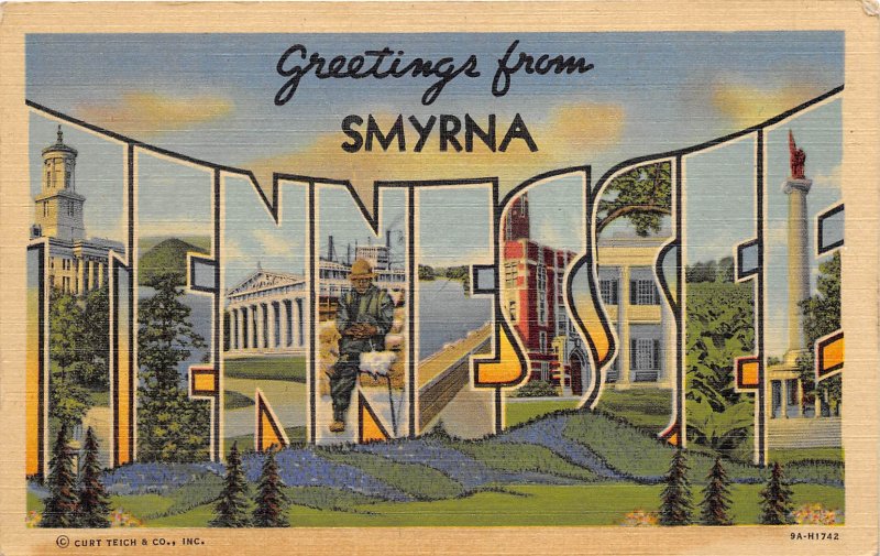 Smyrna Tennesee 1952 greetings LARGE LETTER Postcard by Curt Teich