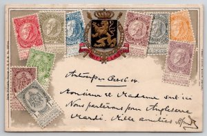 Belgium Belgique Array of Stamps Crest Postcard F28