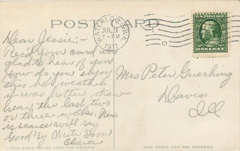 Waterloo Iowa~Scene on the Cedar River~Trees~1911 Postcard