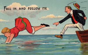 Jumping Overboard Lady Pirate Type Jump Swimming Comic Postcard