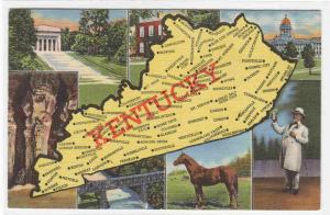 Map of Kentucky Horse multi view 1948 linen postcard