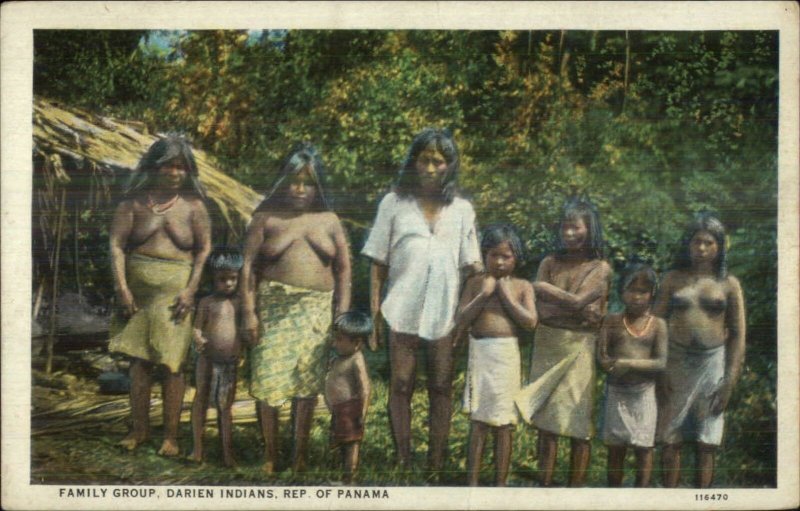 Panama Native American Darien Indians Family Women Children c1920 Postcard