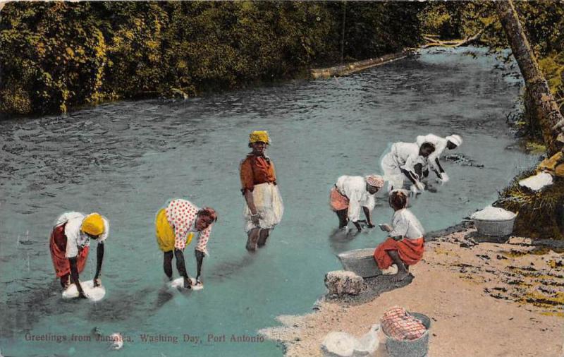 Jamaica Port Antonio    Women washing clothes in river