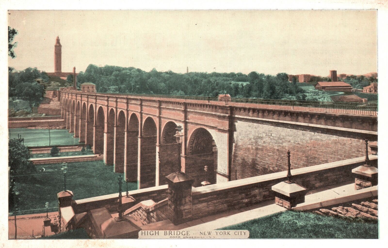 Vintage Postcard 1920's High Bridge Stone Bridge Touching Manhattan New