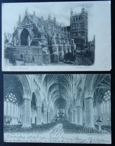 Devon 2 x EXETER CATHEDRAL Interior & Interior East Nave c1902 UB Postcard