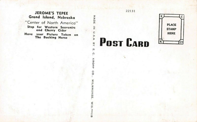 LP70 Grand Island  Nebraska Postcard Roadside Jeromes Tepee U.S. 30 HWY 