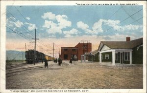 Piedmont Montana MT Olympian Railroad Train Sub Station Depot Vintage Postcard