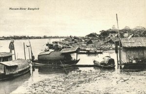 siam thailand, BANGKOK, View on the Menam River (1910s) Postcard