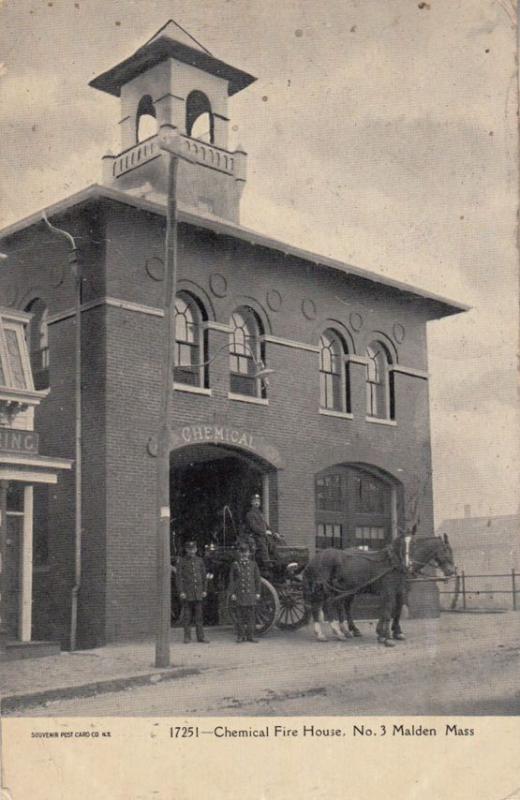 Malden Mass Fire House Antique American Firemans Home Postcard