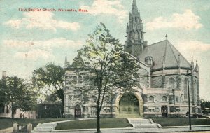 Vintage Postcard 1910'S First Baptist Church Parish Worcester Massachusetts MA