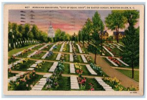 1936 Moravian Graveyar City of Equal Dead Winston-Salem NC Postcard