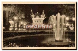 Old Postcard Monaco Monte Carlo Casino and gardens seen at night