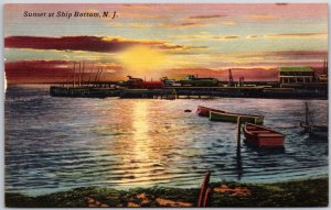 Sunset At Ship Bottom New Jersey NJ Boats Sunset Attraction Postcard