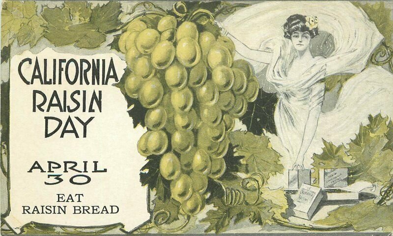 c1910 California Raisin Day Poster Style Farm Agriculture Advertising Postcard