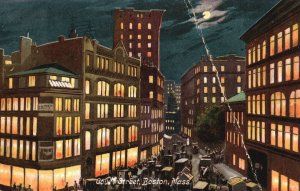 Court Buildings Landmark Night Scene Boston Massachusetts Antique Postcard 1908