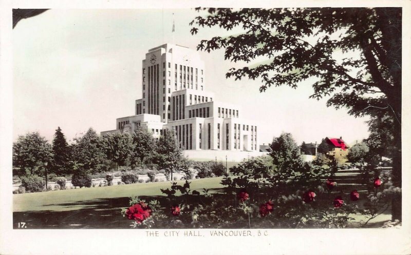 The City Hall, Vancouver, B.C., Canada., Early Hand Colored, Real Photo Postcard