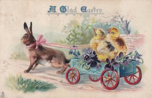 PU-1913; A Glad Easter, Hare Pulling Chicks On A Cart, TUCK No. 715