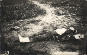 WWI Dead Man Battlefield Bolshevik Shot in Russia by Austrians on Back RPPC