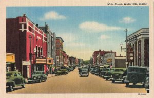 Old Cars, Appleton Inn Sign, Main Street, Waterville, Maine Linen Postcard 