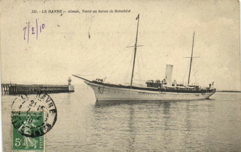 PC JUDAICA, LE HAVRE, ATMAH, YACH AU BARON ROTSCHILD, Vintage Postcard (b40171)