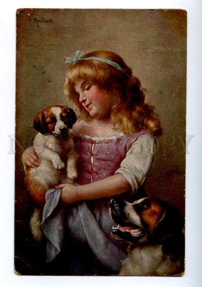 156619 Saint BERNARD Girl ST. BERNARD Dog by REICHERT Vintage