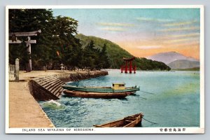 Boats on Inland Sea Miyajima of HIROSHIMA Vintage Postcard A279