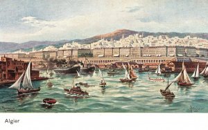 Vintage Postcard Boats Sailboats Loading Bay Algier El Djazaïr Algeria