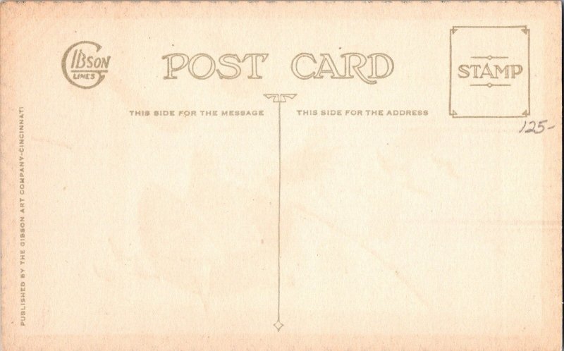 Halloween Postcard Gibson Orange Black Checkered Border Witch Bats, Moon JO5