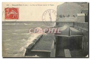 Old Postcard Mesnil Val S Inf The sea crashing against the breakwater