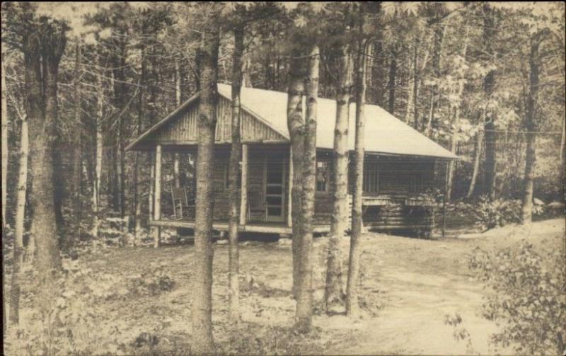 Naples ME Long Lake Log Cabins on Knobb Hill Bicknell Real Photo Postcard