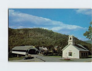 Postcard Covered Bridge and Church Stark New Hampshire USA