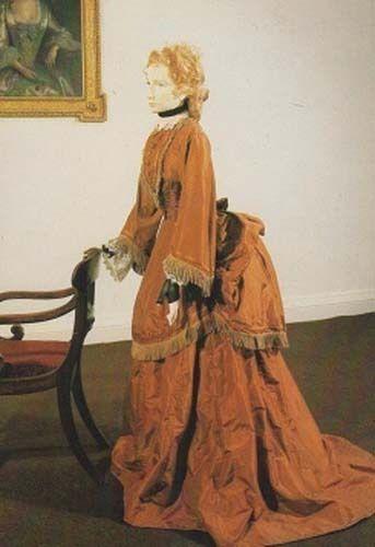 Pauline De Bush Fashion Postcard 1870 Victorian Brown Silk Bustle Gown Ballgown