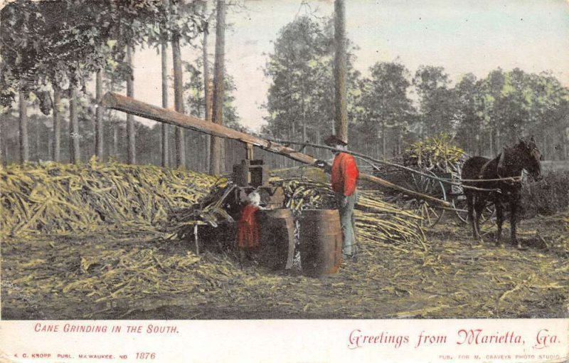 Marietta Georgia Cane Grinding In The South, Color Lithograph Vintage PC U6045