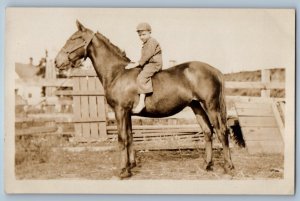 c1910's Little Boy Riding Horse Farm Scene Field RPPC Photo Antique Postcard
